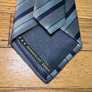 Ermenegildo Zegna Navy and Gray Striped Silk Tie
